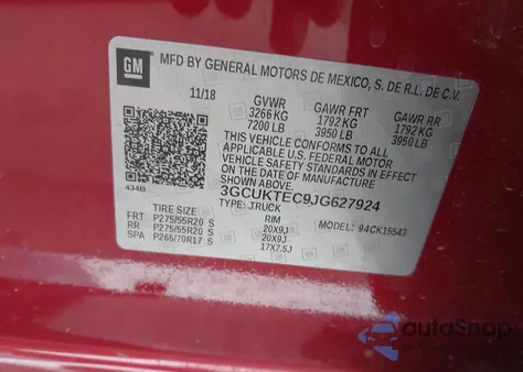 2018 Chevrolet Silverado 1500 High Country из США, поврежденный, VIN 3GCUKTEC9JG627924